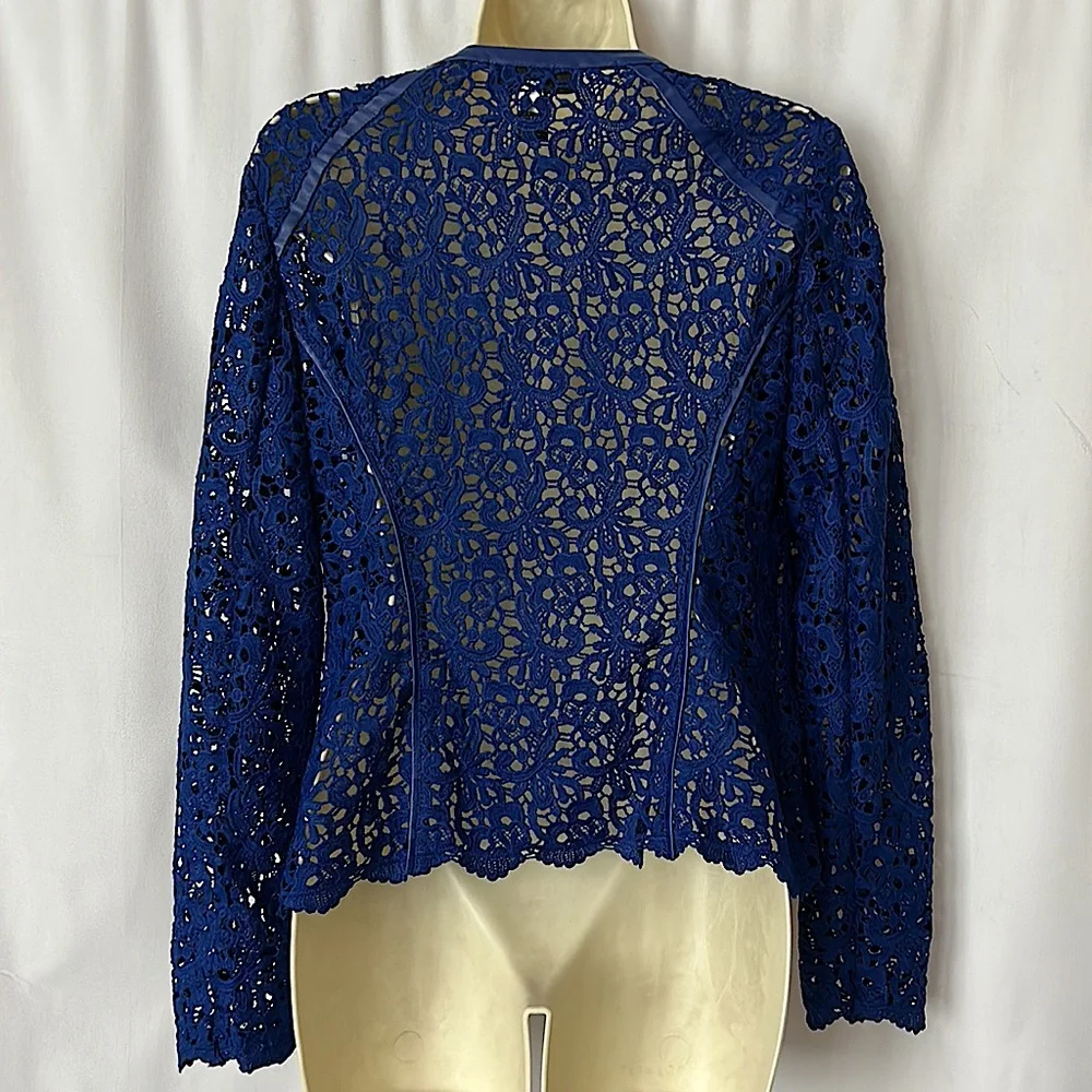 INC International Concepts Royal Blue Crocheted Long Sleeve Zip Jacket **Sz S** - Picture 2 of 4